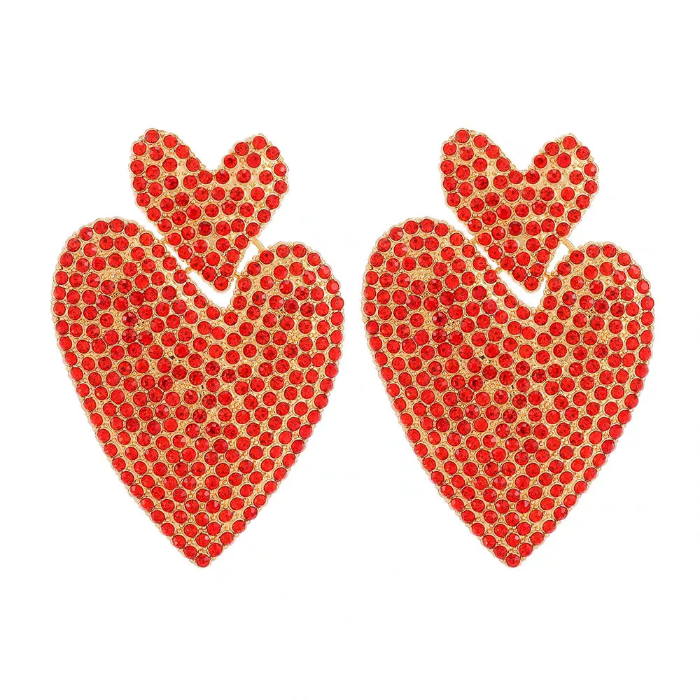 1 Pair Nordic Style Exaggerated Heart Shape Inlay Metal Rhinestones 18K Gold Plated Drop Earrings