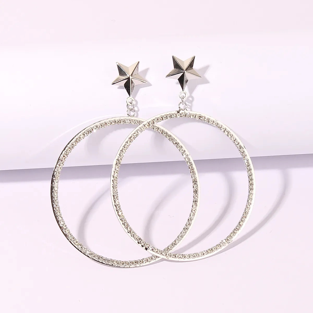 1 Pair Nordic Style Exaggerated Shiny Circle Star Inlay Copper Rhinestones Rhodium Plated Drop Earrings