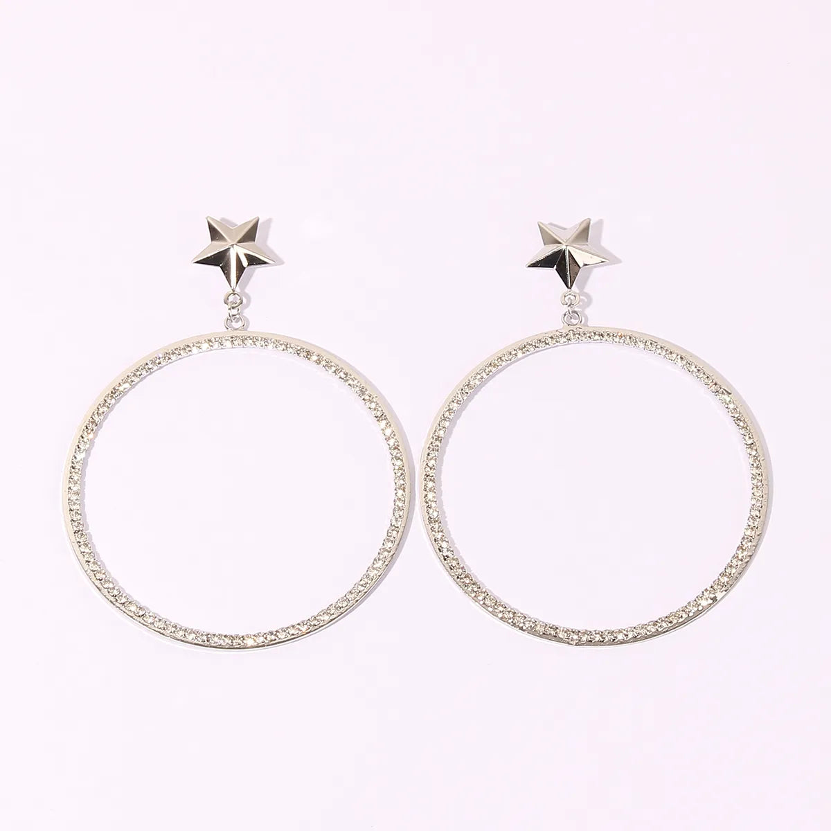 1 Pair Nordic Style Exaggerated Shiny Circle Star Inlay Copper Rhinestones Rhodium Plated Drop Earrings