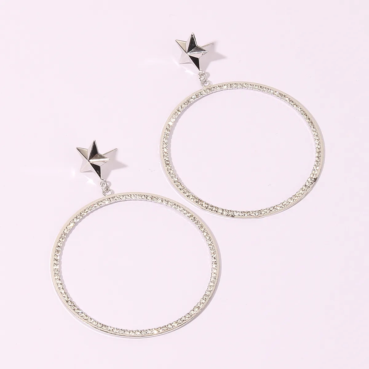 1 Pair Nordic Style Exaggerated Shiny Circle Star Inlay Copper Rhinestones Rhodium Plated Drop Earrings