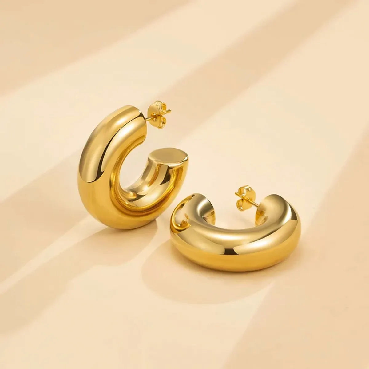 1 Pair Nordic Style French Style C Shape Plating Stainless Steel 18k Gold Plated Ear Studs