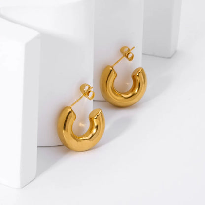 1 Pair Nordic Style French Style C Shape Plating Stainless Steel 18k Gold Plated Ear Studs