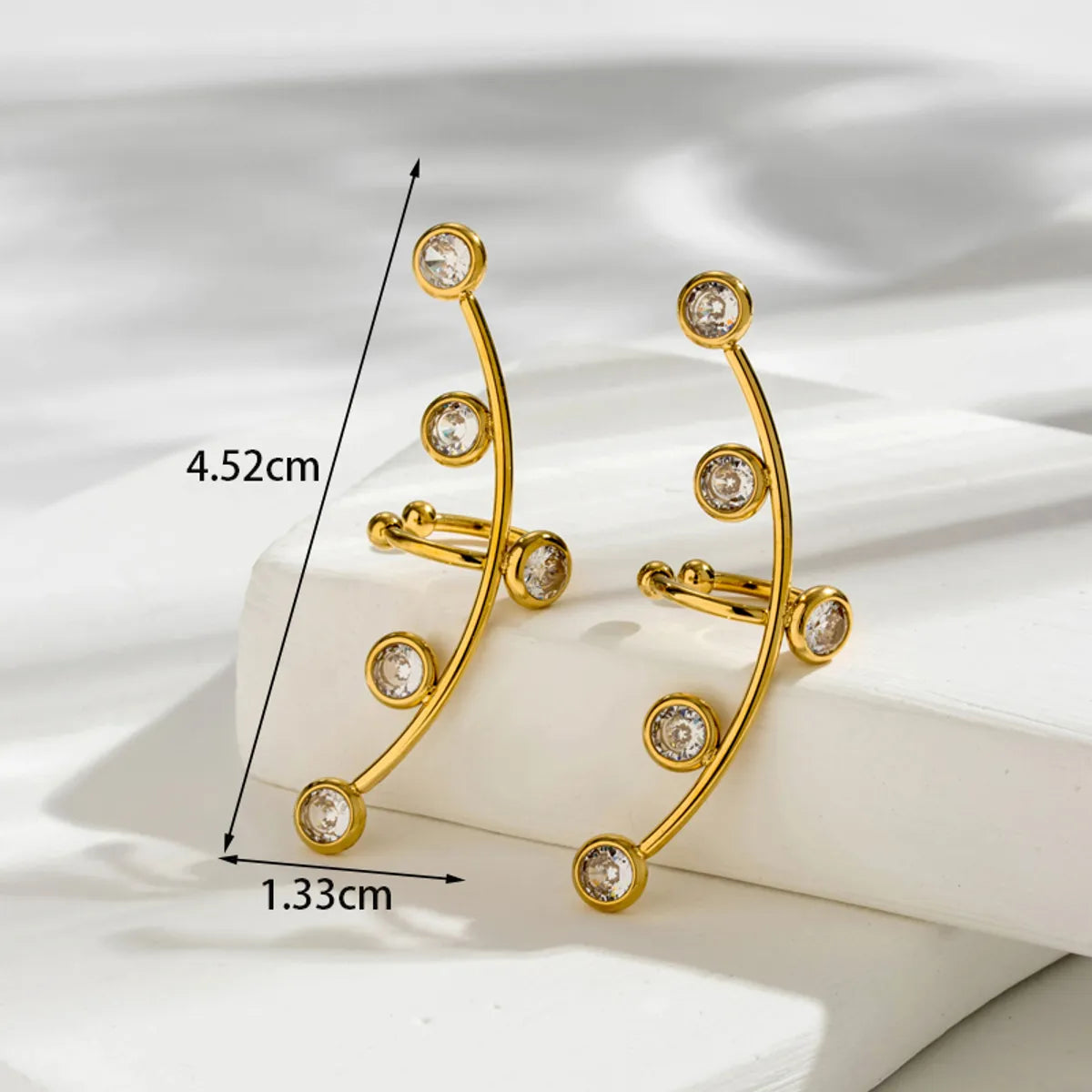 1 Pair Nordic Style French Style Simple Style C Shape Water Droplets Plating Inlay Stainless Steel Zircon 18k Gold Plated Ear Studs