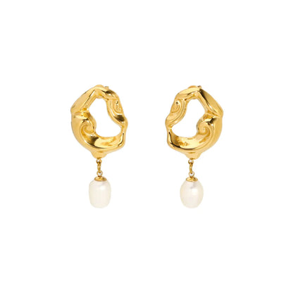 1 Pair Nordic Style Irregular Plating Inlay Stainless Steel Freshwater Pearl 18k Gold Plated Drop Earrings