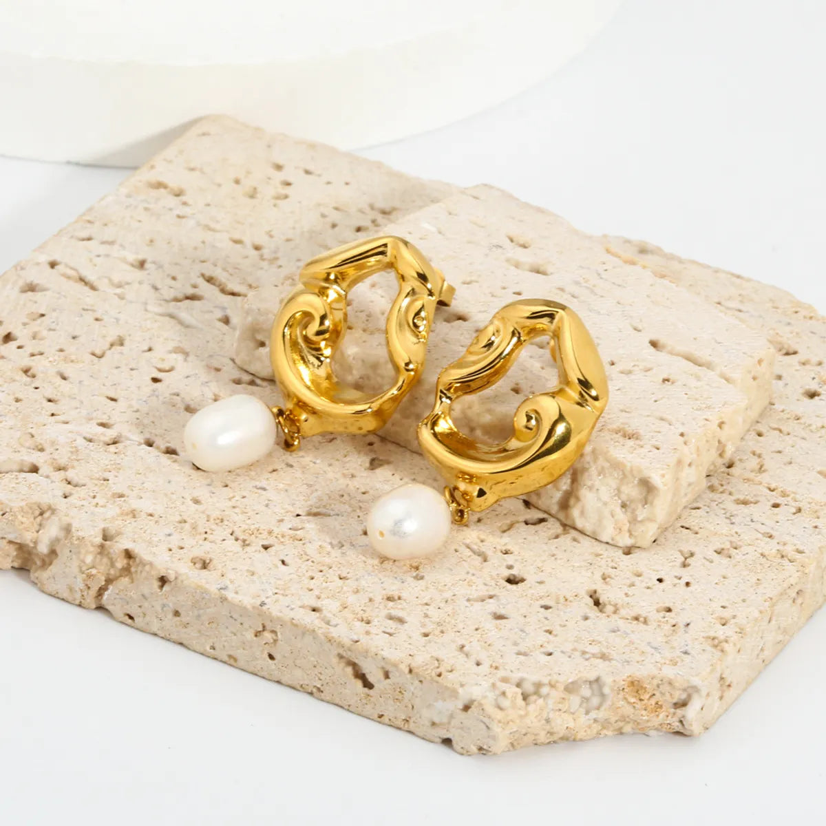 1 Pair Nordic Style Irregular Plating Inlay Stainless Steel Freshwater Pearl 18k Gold Plated Drop Earrings