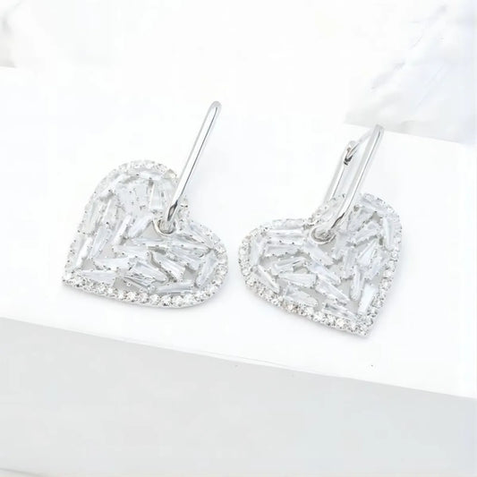 1 Pair Nordic Style Luxurious Commute Heart Shape Plating Hollow Out Inlay Stainless Steel Zircon White Gold Plated Drop Earrings