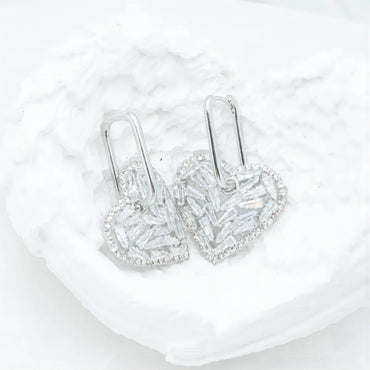 1 Pair Nordic Style Luxurious Commute Heart Shape Plating Hollow Out Inlay Stainless Steel Zircon White Gold Plated Drop Earrings