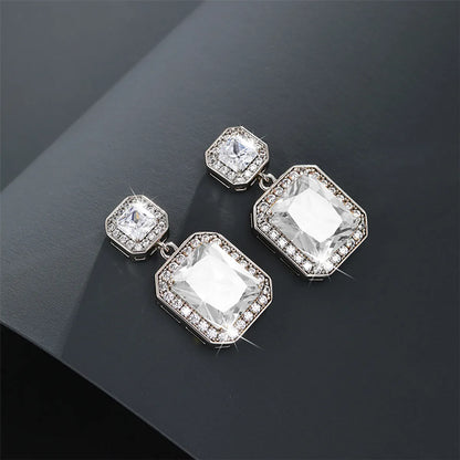 1 Pair Nordic Style Luxurious Xuping Rectangle Plating Inlay Copper Alloy Artificial Gemstones Artificial Diamond White Gold Plated Drop Earrings