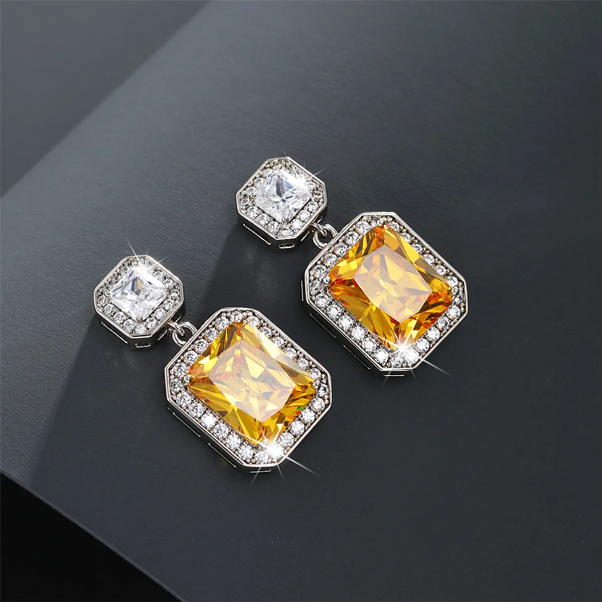 1 Pair Nordic Style Luxurious Xuping Rectangle Plating Inlay Copper Alloy Artificial Gemstones Artificial Diamond White Gold Plated Drop Earrings