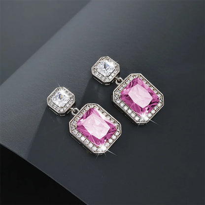 1 Pair Nordic Style Luxurious Xuping Rectangle Plating Inlay Copper Alloy Artificial Gemstones Artificial Diamond White Gold Plated Drop Earrings