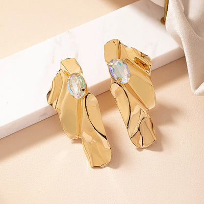 1 Pair Nordic Style Retro Exaggerated Irregular Geometric Plating Alloy Gem Gold Plated Ear Studs