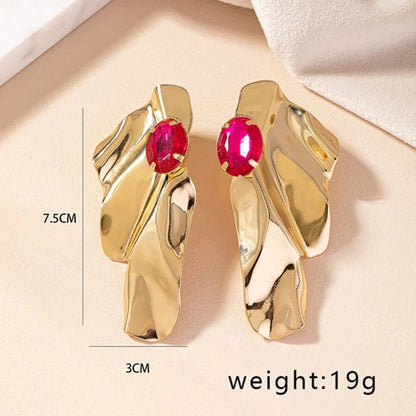 1 Pair Nordic Style Retro Exaggerated Irregular Geometric Plating Alloy Gem Gold Plated Ear Studs