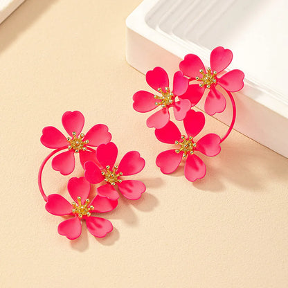 1 Pair Nordic Style Retro French Style Flower Spray Paint Plating Alloy Drop Earrings