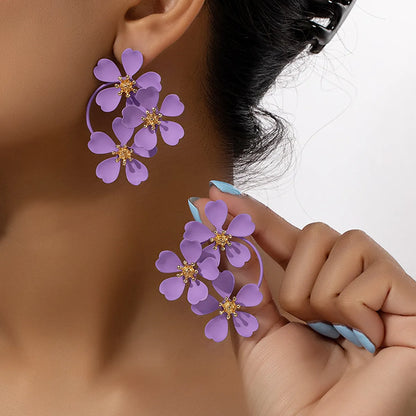 1 Pair Nordic Style Retro French Style Flower Spray Paint Plating Alloy Drop Earrings