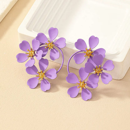 1 Pair Nordic Style Retro French Style Flower Spray Paint Plating Alloy Drop Earrings