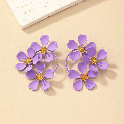 1 Pair Nordic Style Retro French Style Flower Spray Paint Plating Alloy Drop Earrings