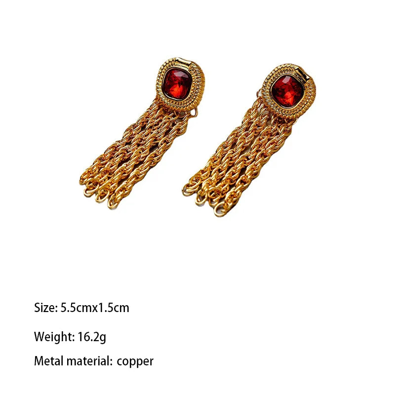 1 Pair Nordic Style Simple Style Tassel Inlay Copper Zircon 18K Gold Plated Drop Earrings