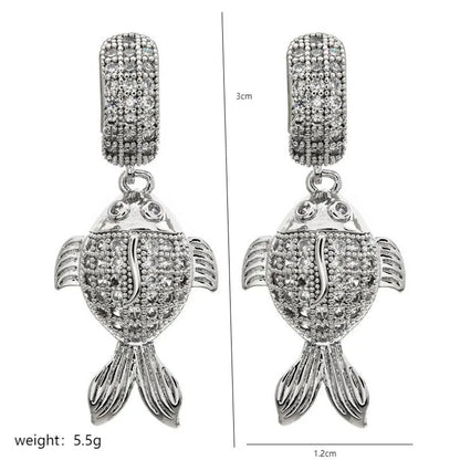 1 Pair Nordic Style Streetwear Fish Plating Inlay Copper Zircon 18K Gold Plated Drop Earrings