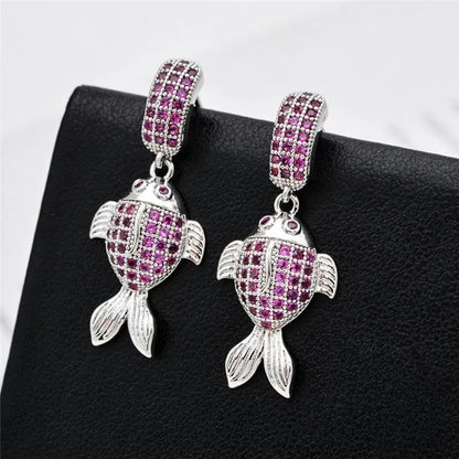 1 Pair Nordic Style Streetwear Fish Plating Inlay Copper Zircon 18K Gold Plated Drop Earrings