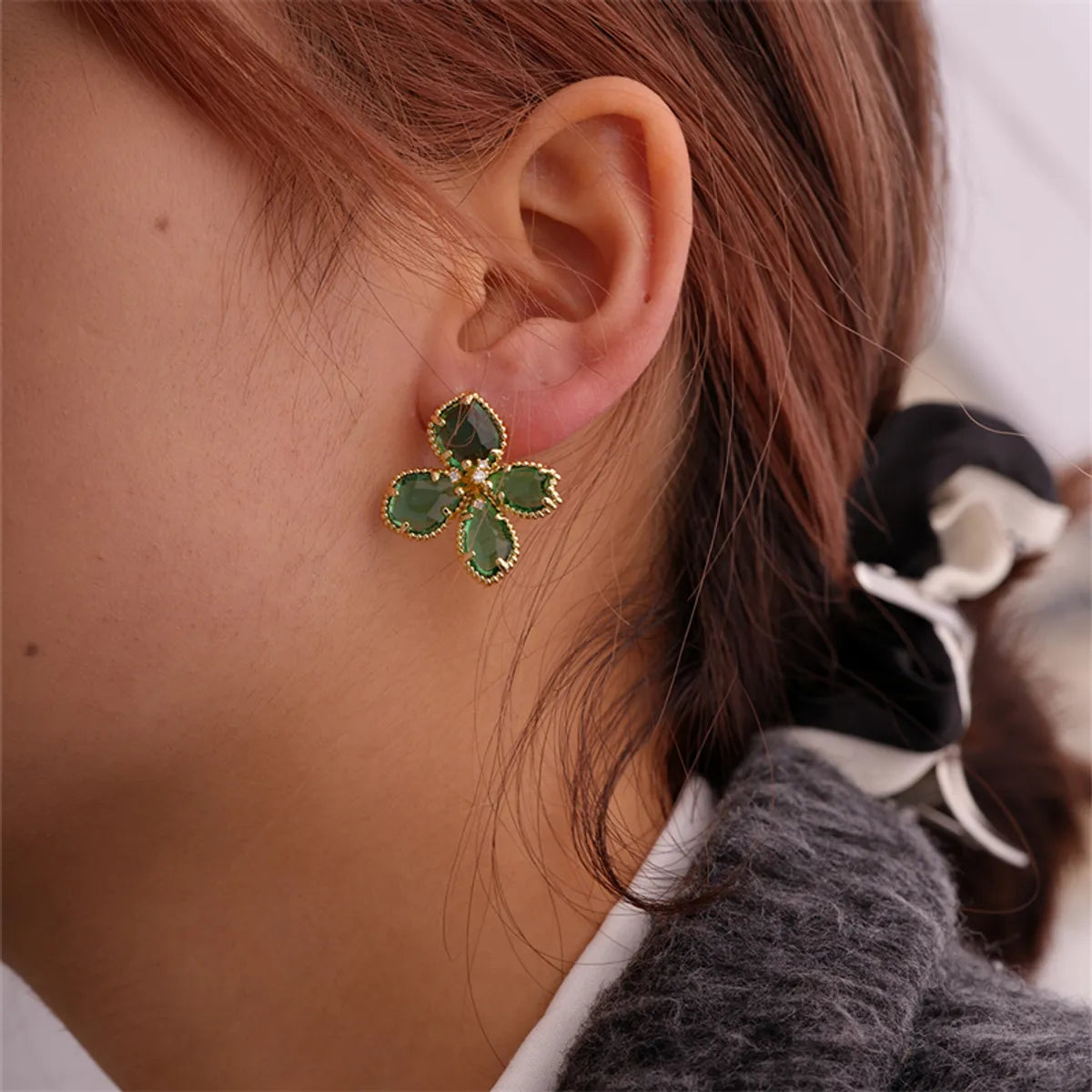 1 Pair Nordic Style Sweet Flower Plating Inlay Copper Zircon White Gold Plated Gold Plated Ear Studs