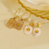 1 Pair Nordic Style Vintage Style French Style Sun Plating Inlay 304 Stainless Steel Natural Stone Shell 14K Gold Plated Drop Earrings