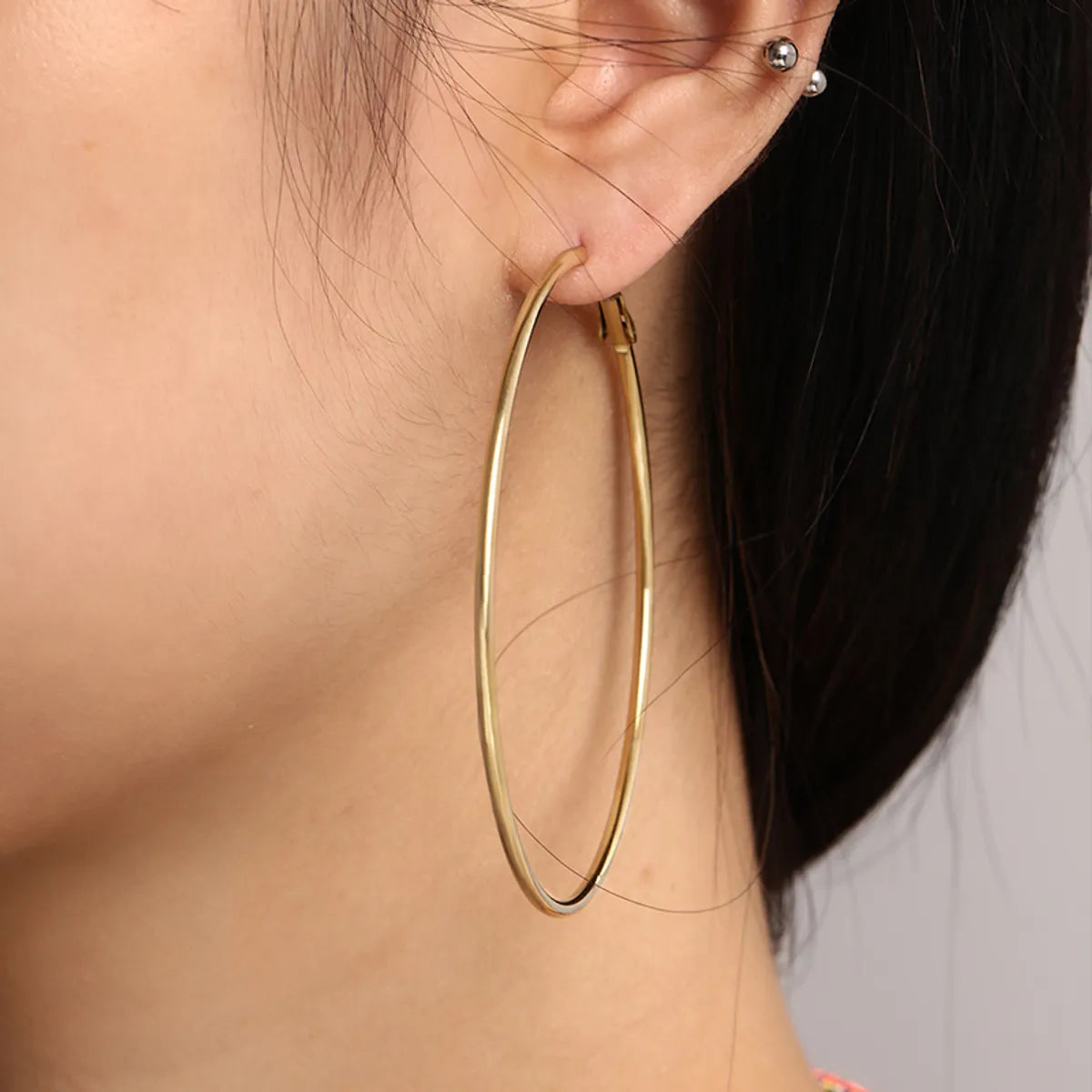 1 Pair Nordic Style Xuping Circle Plating Stainless Steel 14k Gold Plated Hoop Earrings