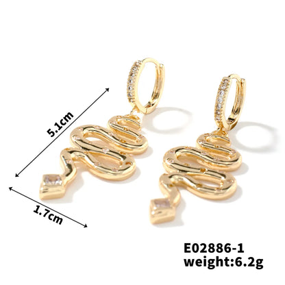 1 Pair Novelty Artistic Shiny Heart Shape Eye Snake Inlay Copper Zircon K Gold Plated Drop Earrings Earrings