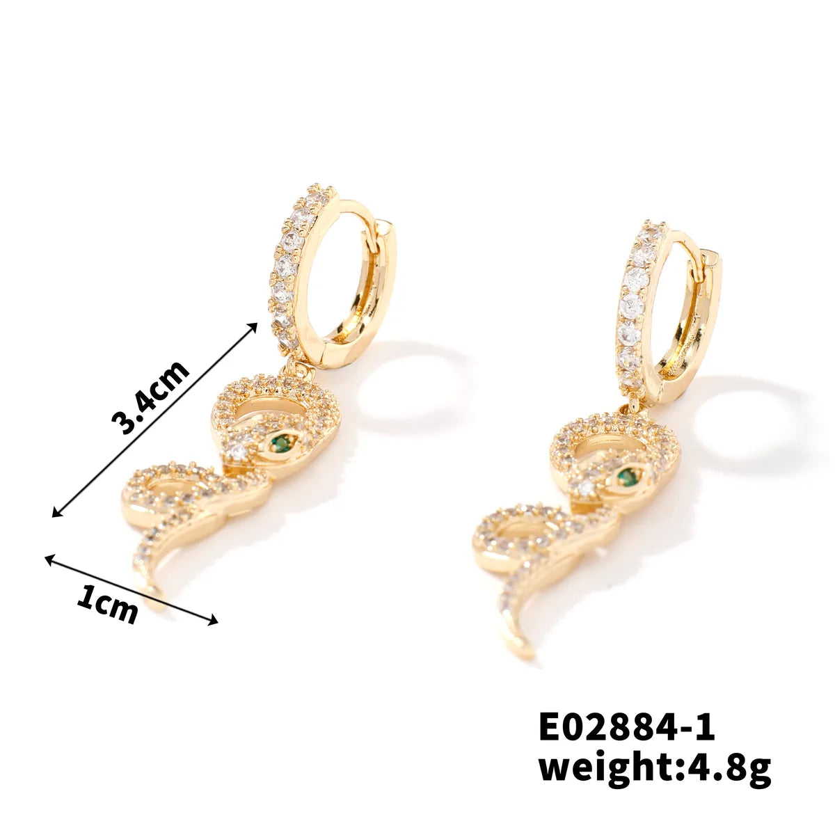 1 Pair Novelty Artistic Shiny Heart Shape Eye Snake Inlay Copper Zircon K Gold Plated Drop Earrings Earrings