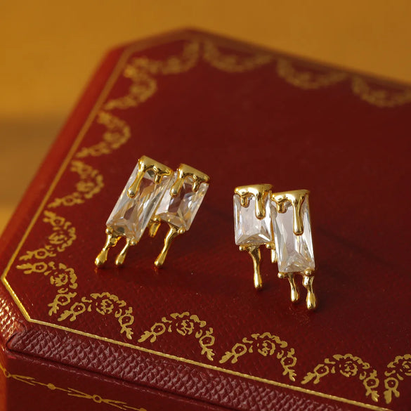 1 Pair Novelty Beach Commute Rectangle Inlay Copper Zircon 18K Gold Plated White Gold Plated Ear Studs