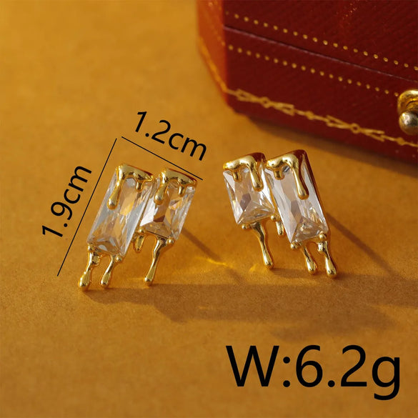 1 Pair Novelty Beach Commute Rectangle Inlay Copper Zircon 18K Gold Plated White Gold Plated Ear Studs