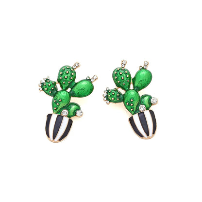 1 Pair Novelty Cactus Enamel Alloy Rhinestones Ear Studs