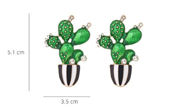 1 Pair Novelty Cactus Enamel Alloy Rhinestones Ear Studs