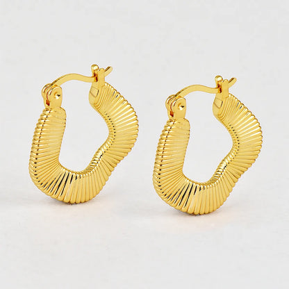 1 Pair Novelty Commute Shiny Solid Color Side Stripe Plating Pleated Copper 18k Gold Plated Hoop Earrings