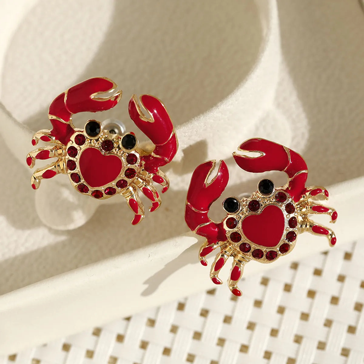 1 Pair Novelty Korean Style Crab Plating Inlay Zinc Alloy Rhinestones Ear Studs