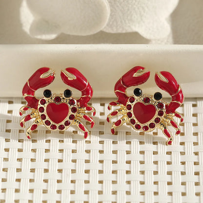 1 Pair Novelty Korean Style Crab Plating Inlay Zinc Alloy Rhinestones Ear Studs