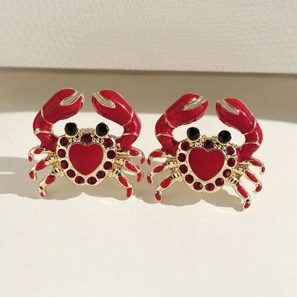 1 Pair Novelty Korean Style Crab Plating Inlay Zinc Alloy Rhinestones Ear Studs