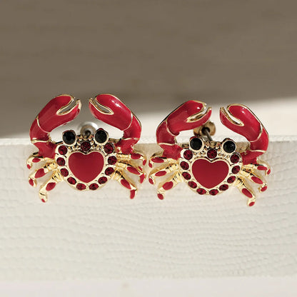 1 Pair Novelty Korean Style Crab Plating Inlay Zinc Alloy Rhinestones Ear Studs