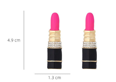 1 Pair Novelty Lipstick Enamel Alloy Rhinestones Ear Studs