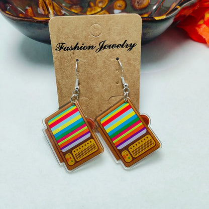 1 Pair Novelty Printing Color Block Rubik'S Cube Stoving Varnish Arylic Drop Earrings