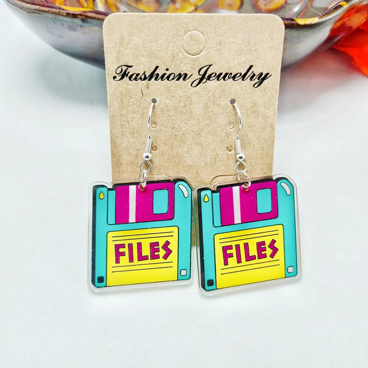 1 Pair Novelty Printing Color Block Rubik'S Cube Stoving Varnish Arylic Drop Earrings