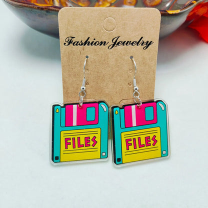 1 Pair Novelty Printing Color Block Rubik'S Cube Stoving Varnish Arylic Drop Earrings