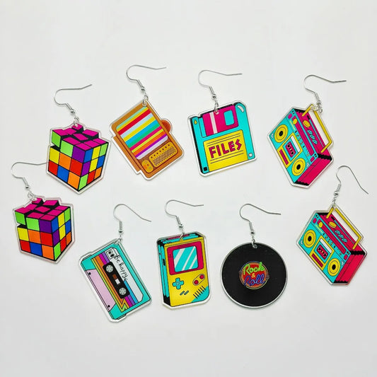 1 Pair Novelty Printing Color Block Rubik'S Cube Stoving Varnish Arylic Drop Earrings