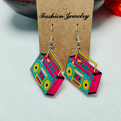 1 Pair Novelty Printing Color Block Rubik'S Cube Stoving Varnish Arylic Drop Earrings