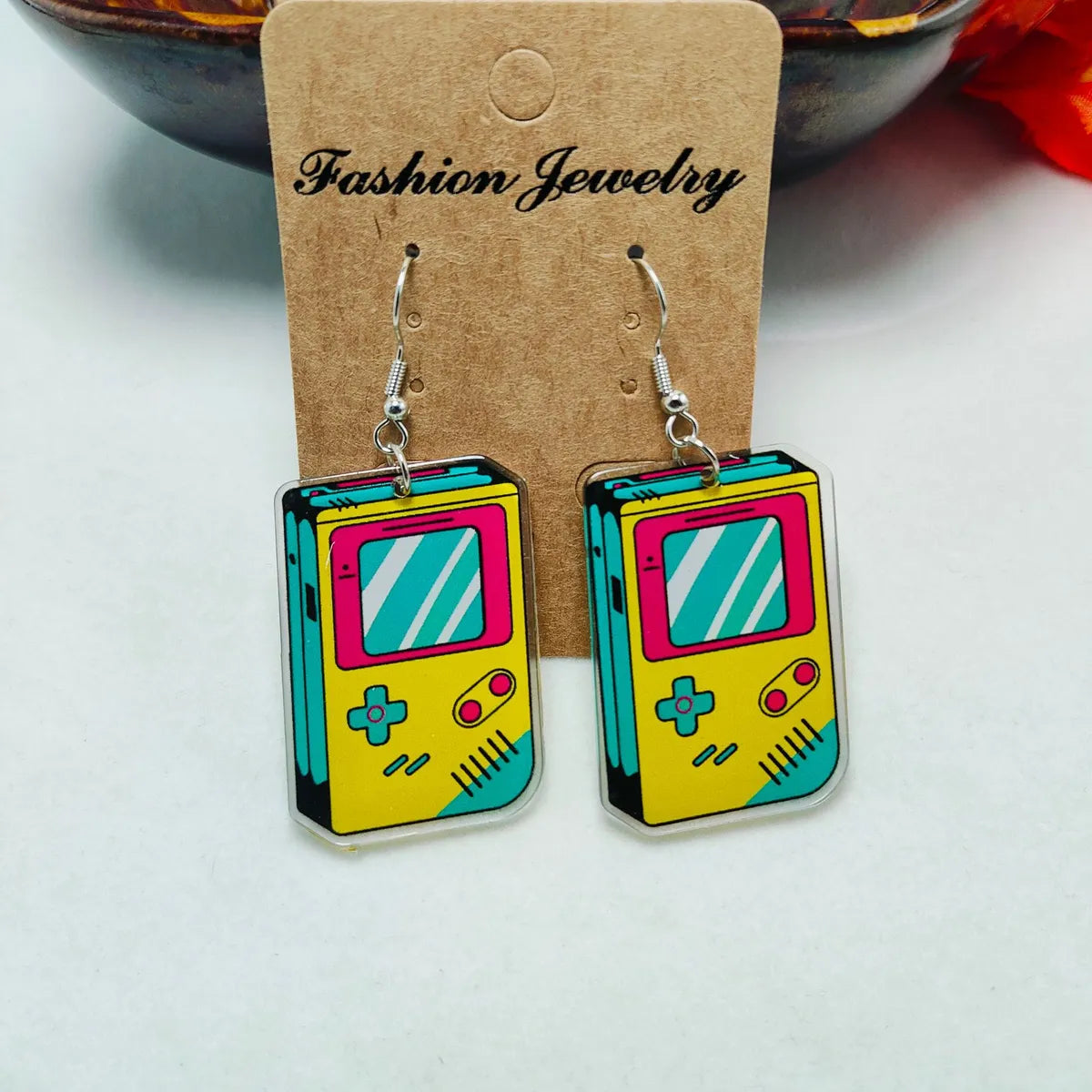 1 Pair Novelty Printing Color Block Rubik'S Cube Stoving Varnish Arylic Drop Earrings