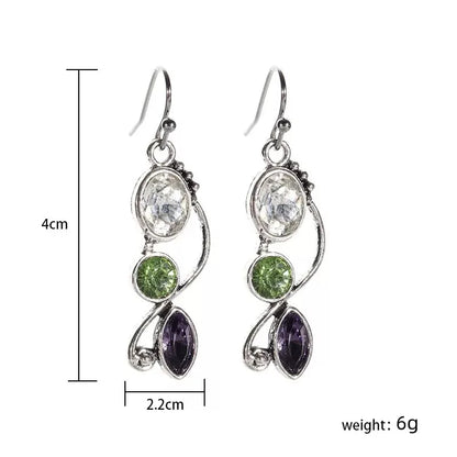 1 Pair Novelty Shiny Oval Plating Inlay Alloy Glass Ancient Silver-Plated Drop Earrings