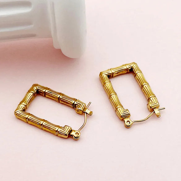 1 Pair Novelty Simple Style Rectangle Plating 304 Stainless Steel Gold Plated Hoop Earrings