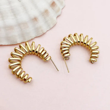 1 Pair Novelty Simple Style Roman Style C Shape Plating 304 Stainless Steel Gold Plated Earrings