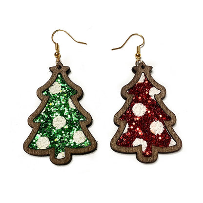 1 Pair Original Design Christmas Tree Wood Drop Earrings