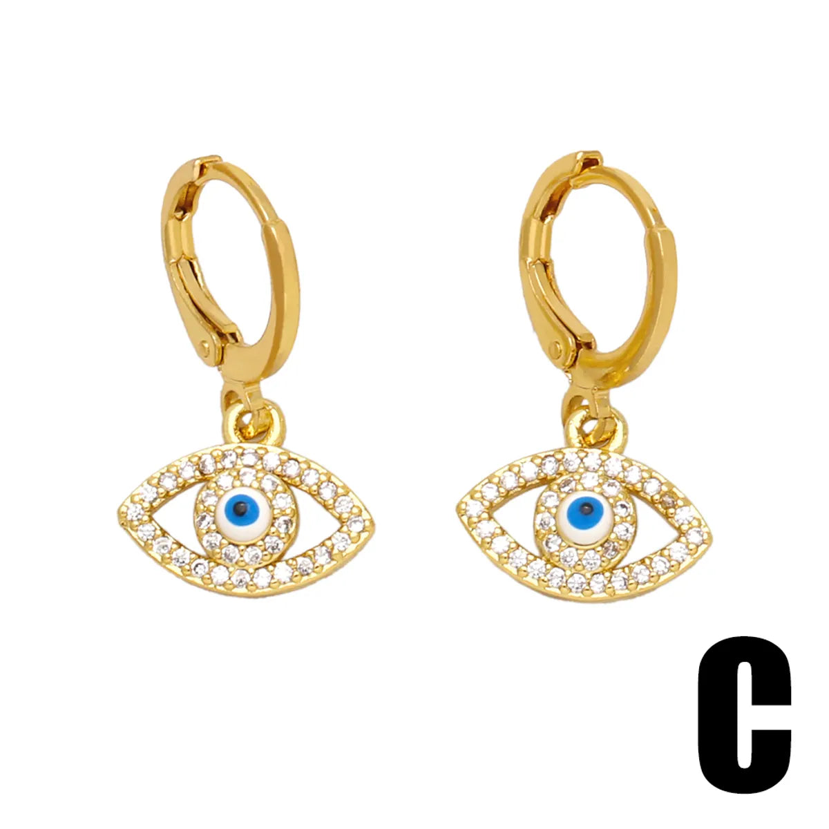 1 Pair Original Design Fashion Devil's Eye Hand Of Fatima Enamel Inlay Copper Zircon 18k Gold Plated Drop Earrings