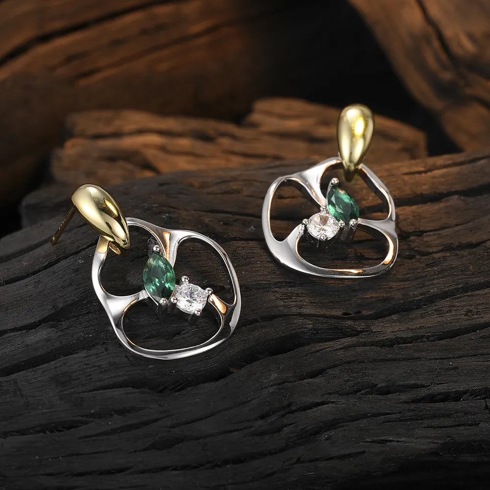 1 Pair Original Design Flower Plating Inlay Sterling Silver Zircon 24k Gold Plated White Gold Plated Drop Earrings